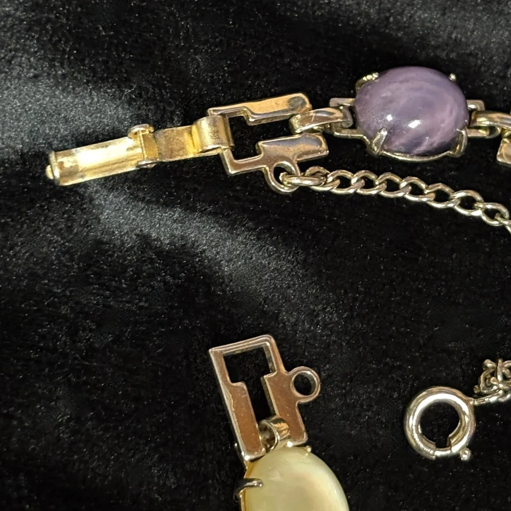 Pastel multi stone gold bracelet with security chain clasp 7" long - Picture 7 of 10